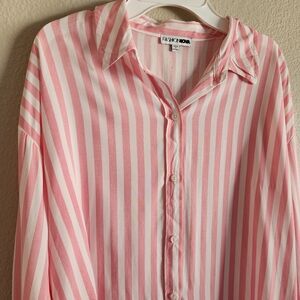 Fashion Nova Pink Striped Button-Up Shirt Xs